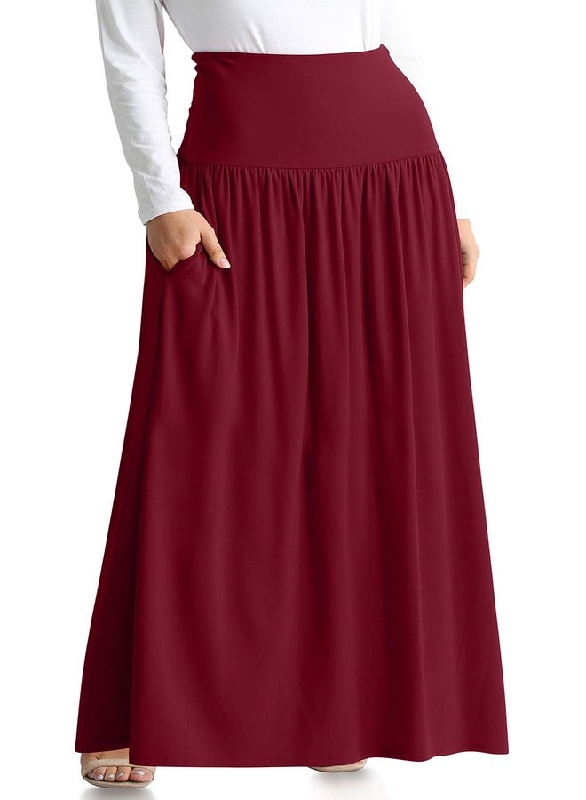 Simlu Burgundy Skirts for Women Ankle Length Skirt Casual Long Skirt High Waisted Maxi Skirt Reg and Plus Size Skirt Long Skirt (Size X-Large, Burgundy) - Image 1